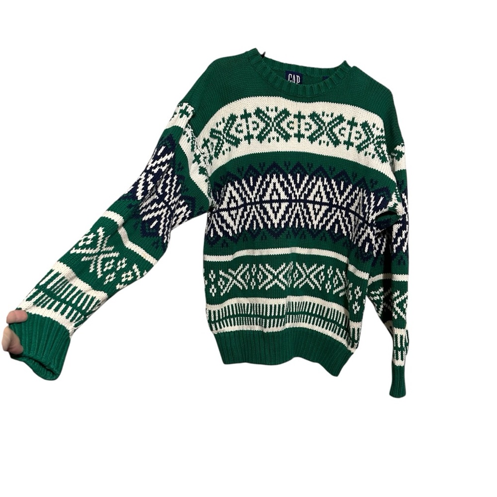 GAP Chunky Cozy Oversized Green Patterned Sweater - Picture 3 of 7